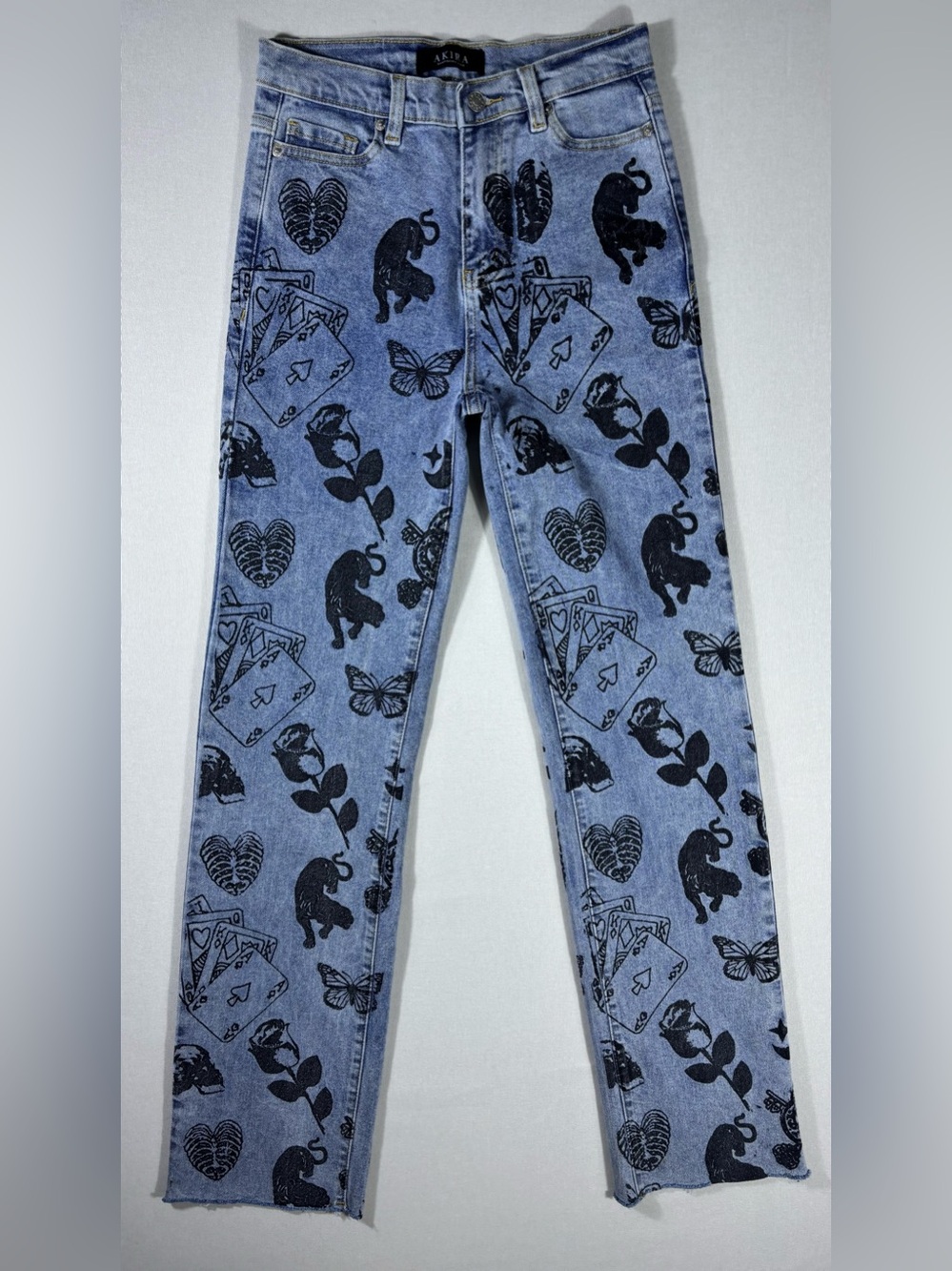 AKIRA Women’s Jeans Size 3 W25 Graphic Print Light Wash Straight Leg
